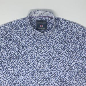 Guide London Premium Men's Shirt Short Sleeve White & Blue Floral Print Size Med